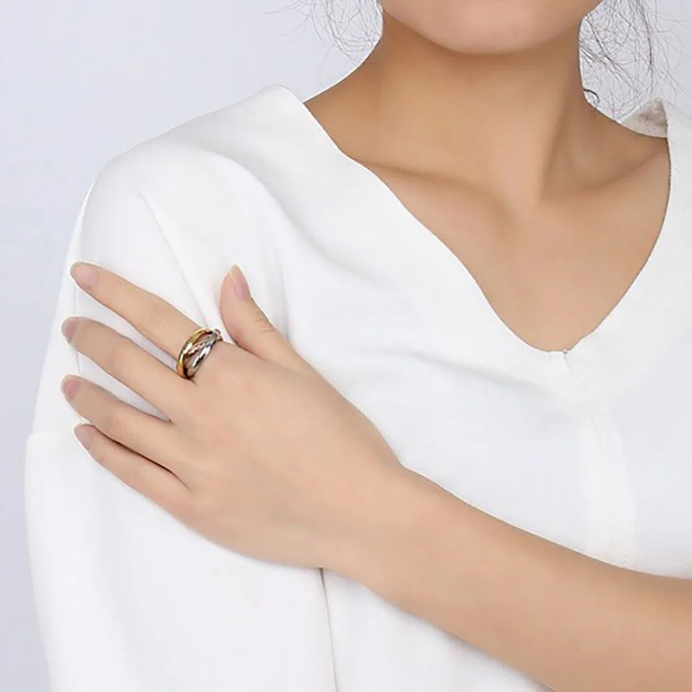 TriAura CeramiGold Ring Set — 3-Round Stack, 18K Glow, Stainless Strength (Sizes 5–14)