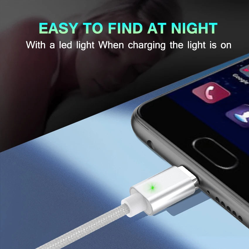 JianHan GlowCharge Type-C Magnetic Cable – 1M 3A Fast Charging USB-C Cord with LED Snap-On Power for Android Legends