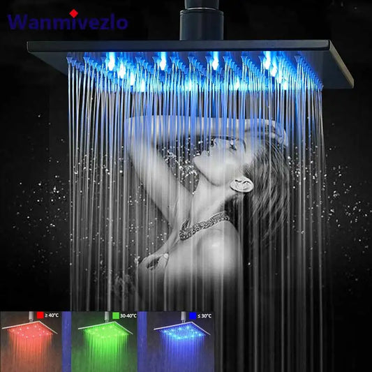 ColorStorm: 16" LED Rainfall Shower Head – Matte Black Brass Luxury That Glows
