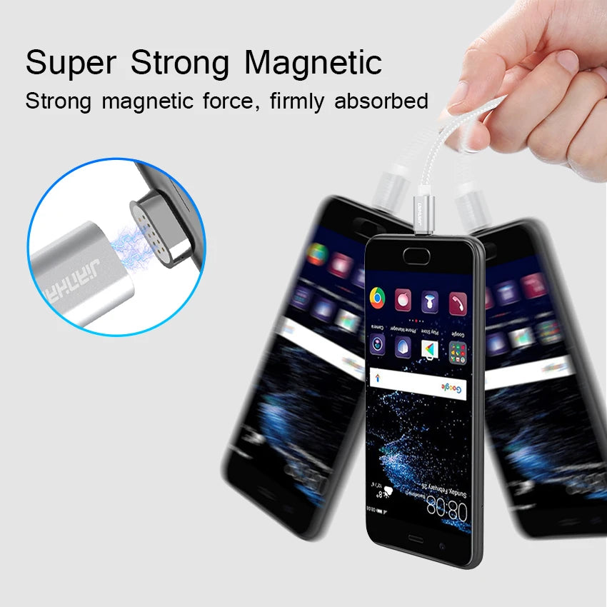 JianHan GlowCharge Type-C Magnetic Cable – 1M 3A Fast Charging USB-C Cord with LED Snap-On Power for Android Legends
