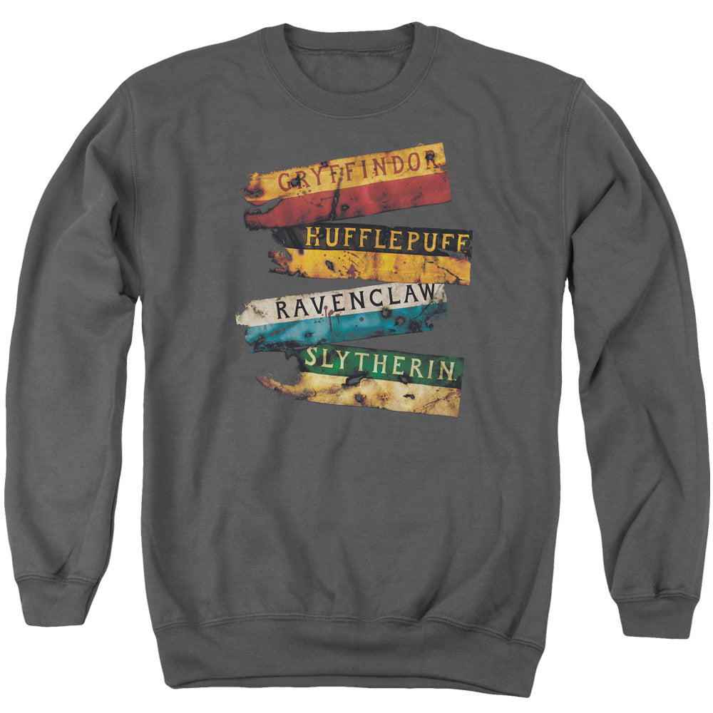 Harry Potter Burnt Banners Mens Crewneck Sweatshirt Charcoal Officially Licensed