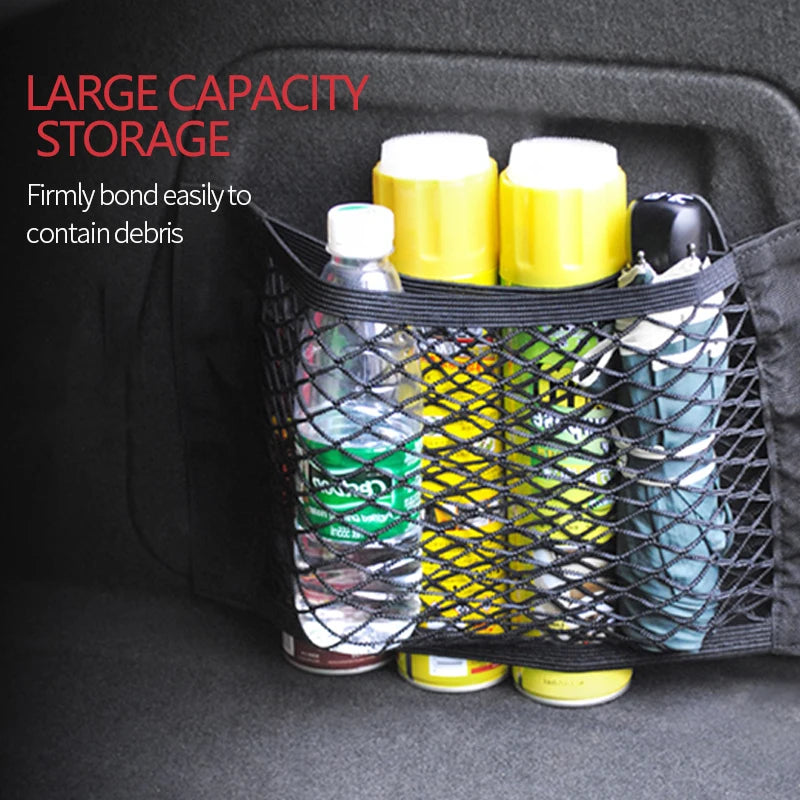 Car Trunk Mesh Organizer Storage Net Seat Back Bag Universal SUV Boot String Pockets Auto Magic Tape Fire Extinguisher Network - THOOBO!