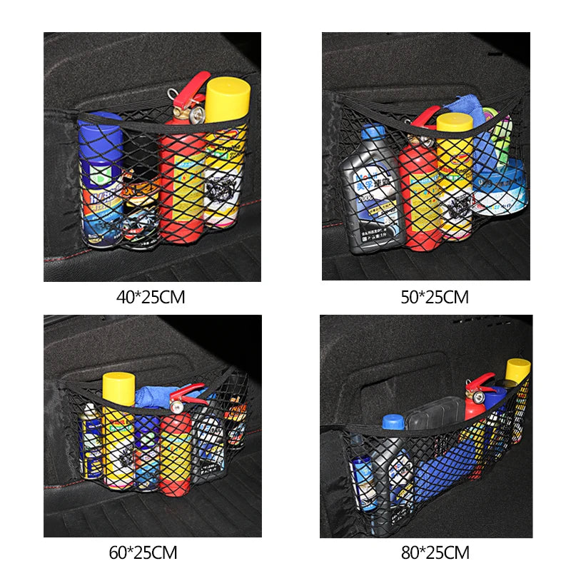 Car Trunk Mesh Organizer Storage Net Seat Back Bag Universal SUV Boot String Pockets Auto Magic Tape Fire Extinguisher Network - THOOBO!