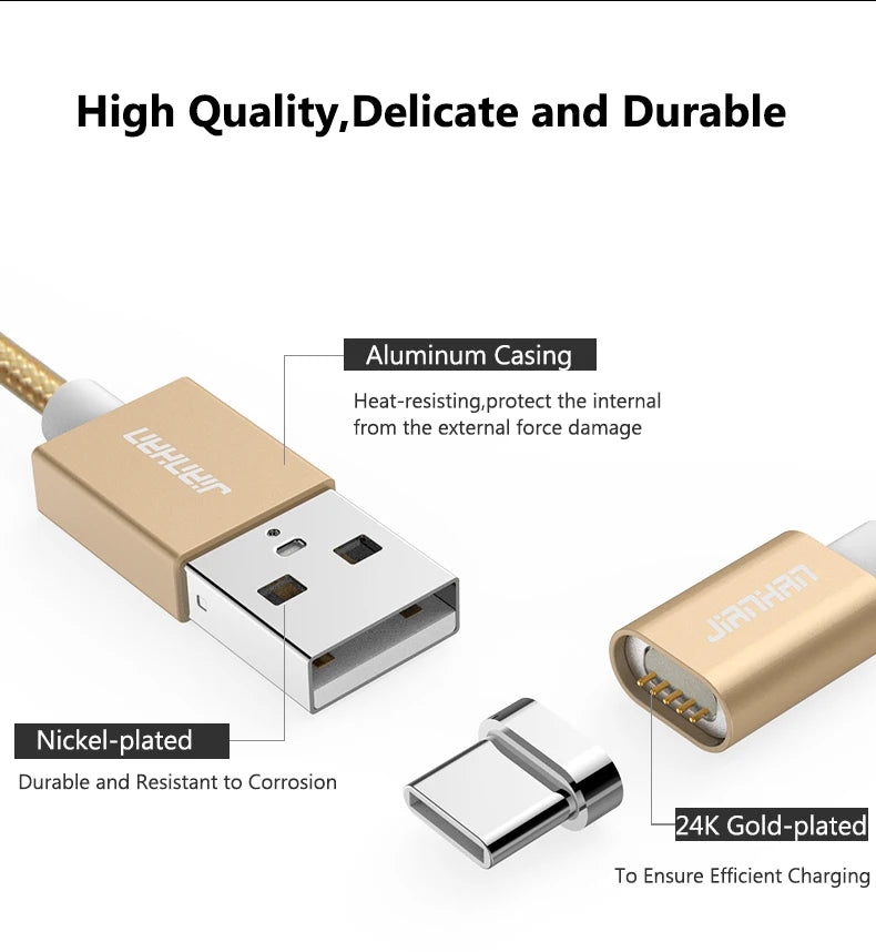 JianHan GlowCharge Type-C Magnetic Cable – 1M 3A Fast Charging USB-C Cord with LED Snap-On Power for Android Legends