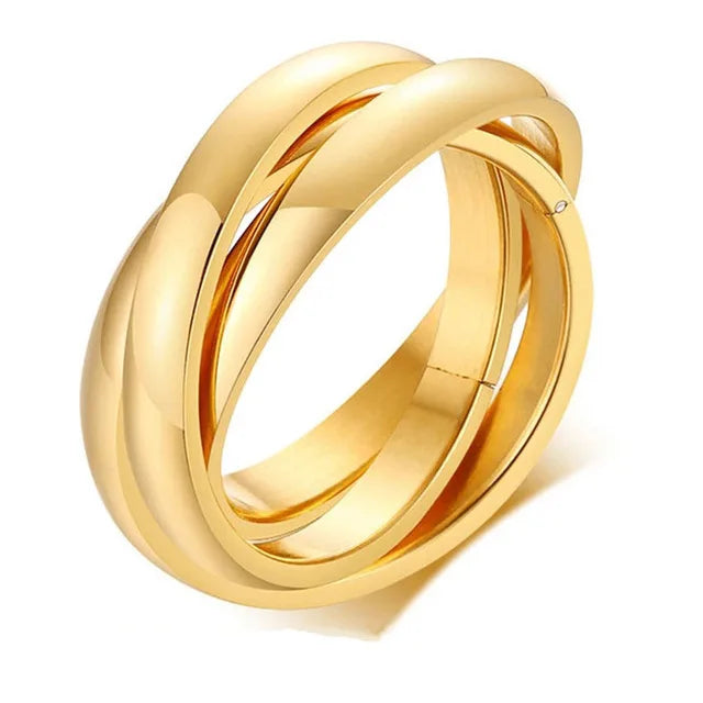TriAura CeramiGold Ring Set — 3-Round Stack, 18K Glow, Stainless Strength (Sizes 5–14)