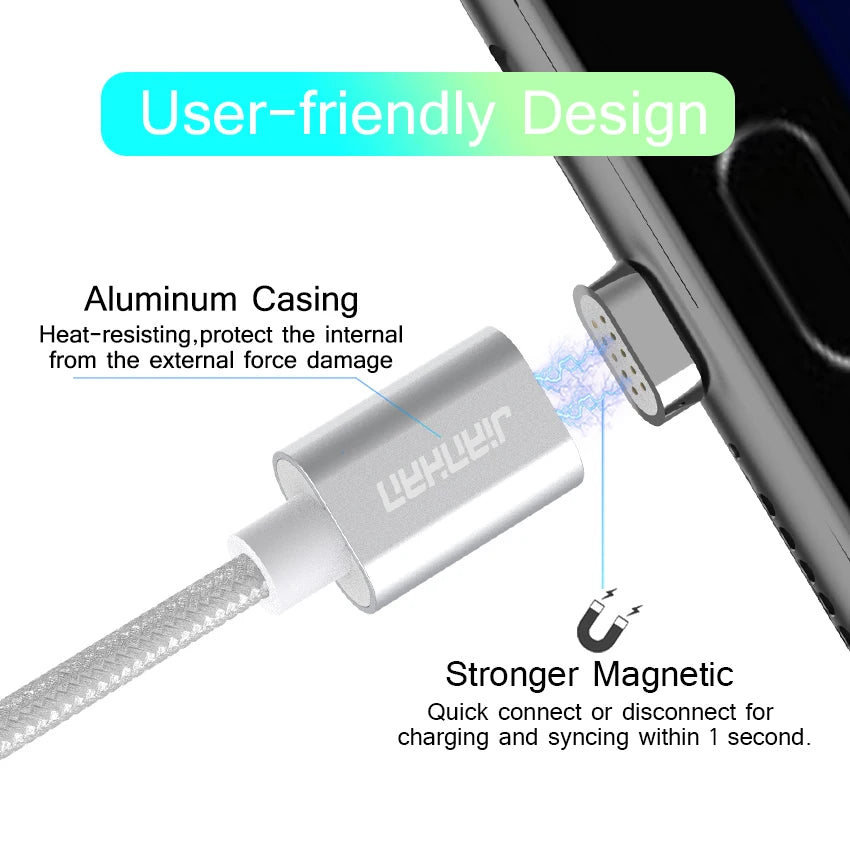 JianHan GlowCharge Type-C Magnetic Cable – 1M 3A Fast Charging USB-C Cord with LED Snap-On Power for Android Legends