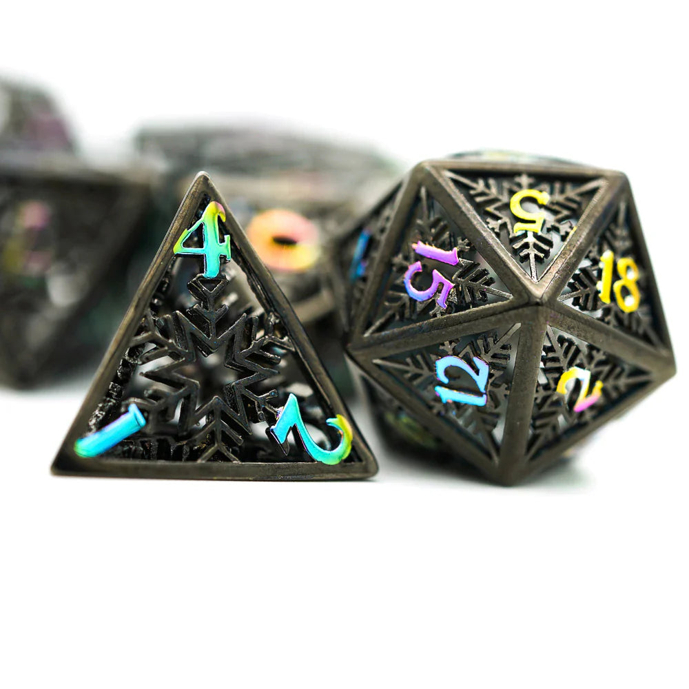 Hollow Metal 7 Pieces Polyhedral Snowflake Theme Dice Set