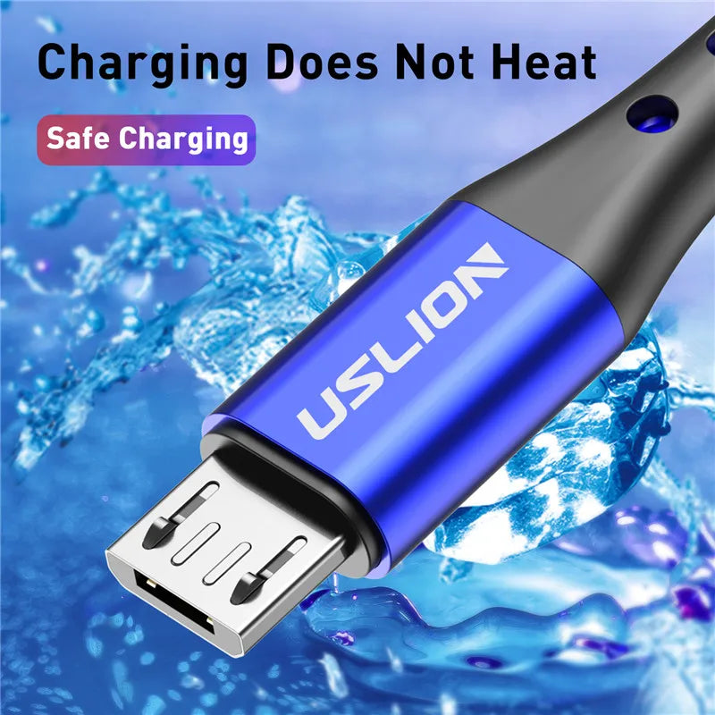 USLION Black Micro USB Cable Fast Charging For Xiaomi Android Mobile Phone Data Cable for Samsung Micro USB Charger Wires 3M/2M
