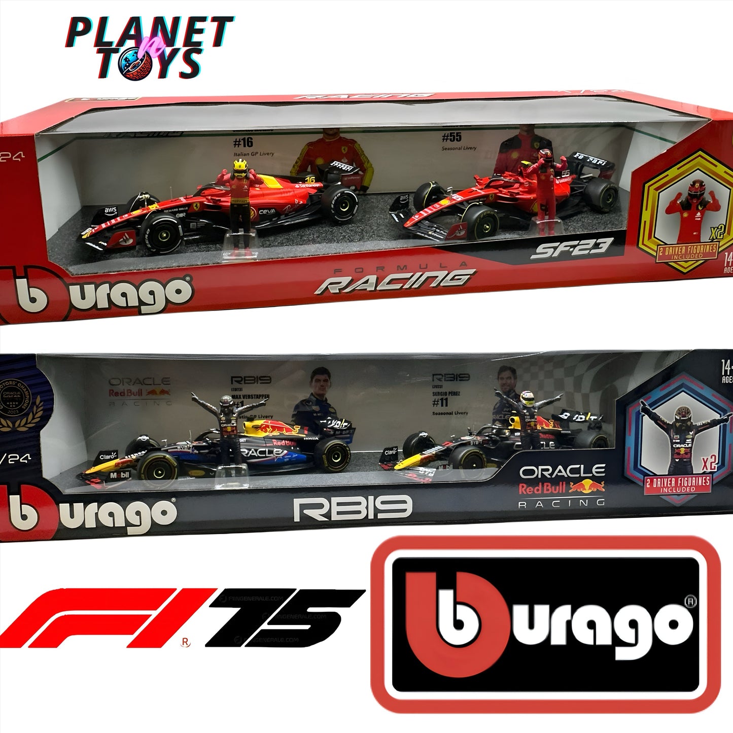 Bburago Formula One Racing 1:24 scale Race Cars with Driver Figures 2-Pack
