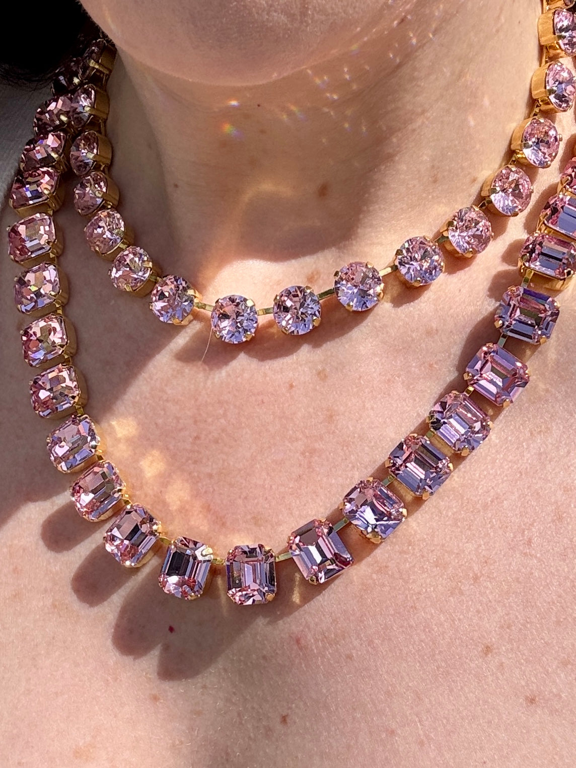 Cara Pink Crystal Square Cut Necklace