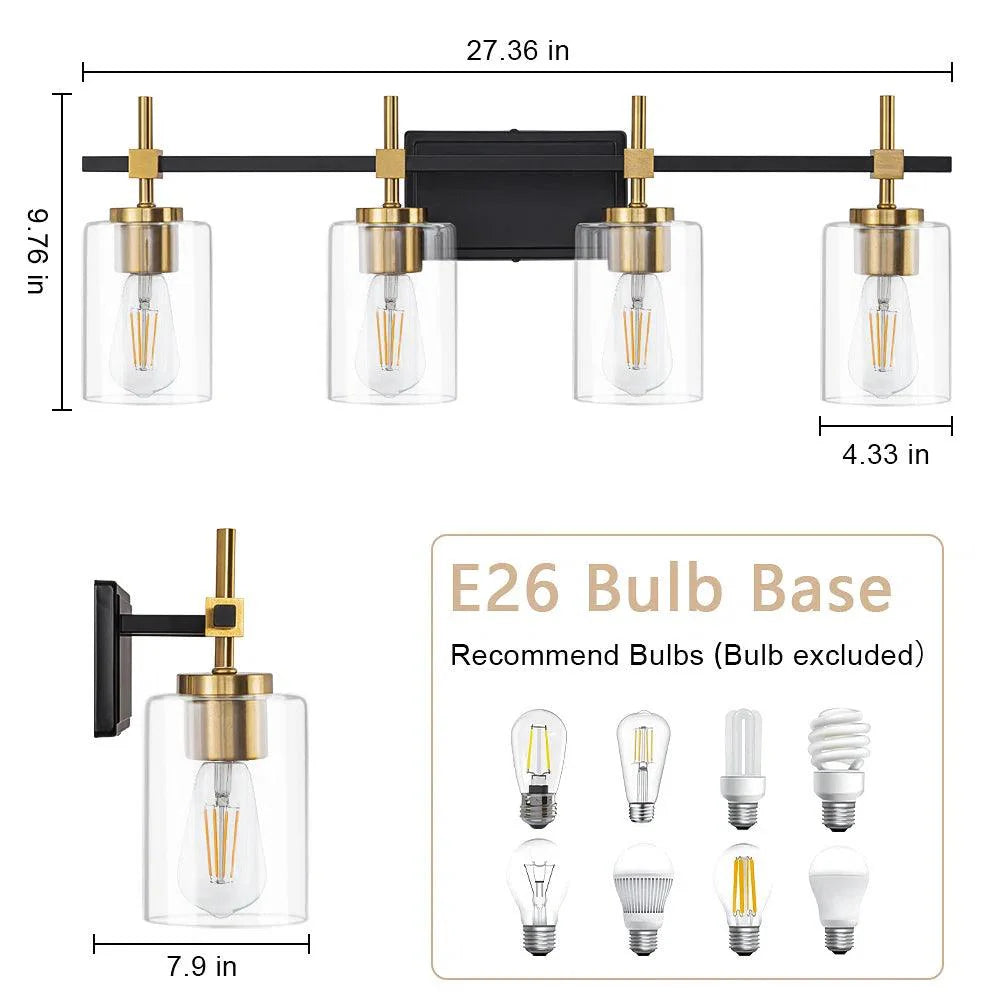 Jasper Black & Gold Clear Glass 4-Light Bathroom Vanity Light