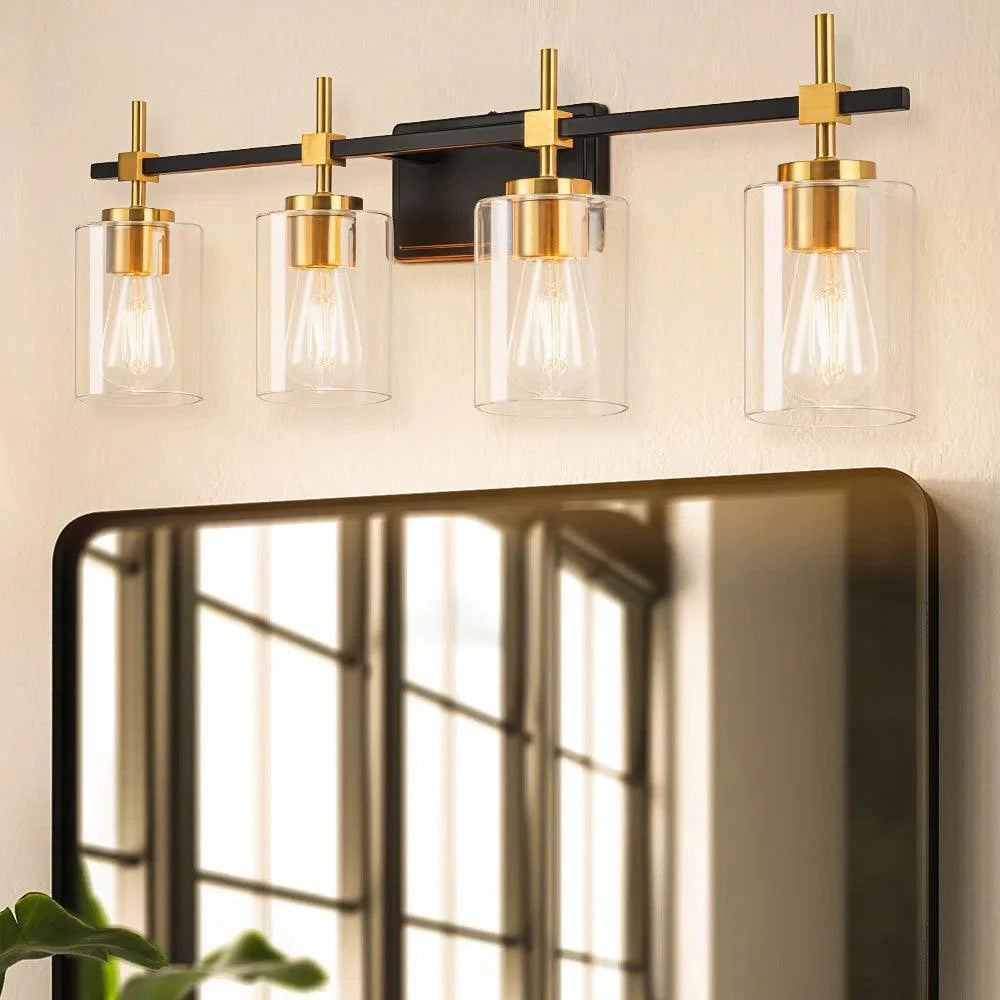 Jasper Black & Gold Clear Glass 4-Light Bathroom Vanity Light