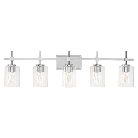 Jasper Modern Brushed Nickel & Black Clear Glass 5-Light Bathroom Linear Vanity Light