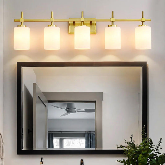 Jasper Modern Frosted Glass 5-Light Bathroom Linear Vanity Light