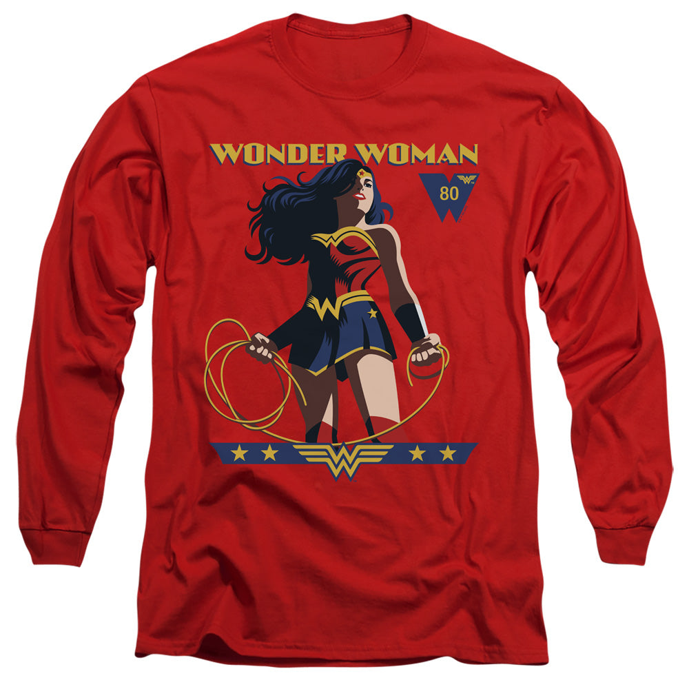 Wonder Woman Ww 80Th Stance Mens Long Sleeve Shirt Red Officially Licensed