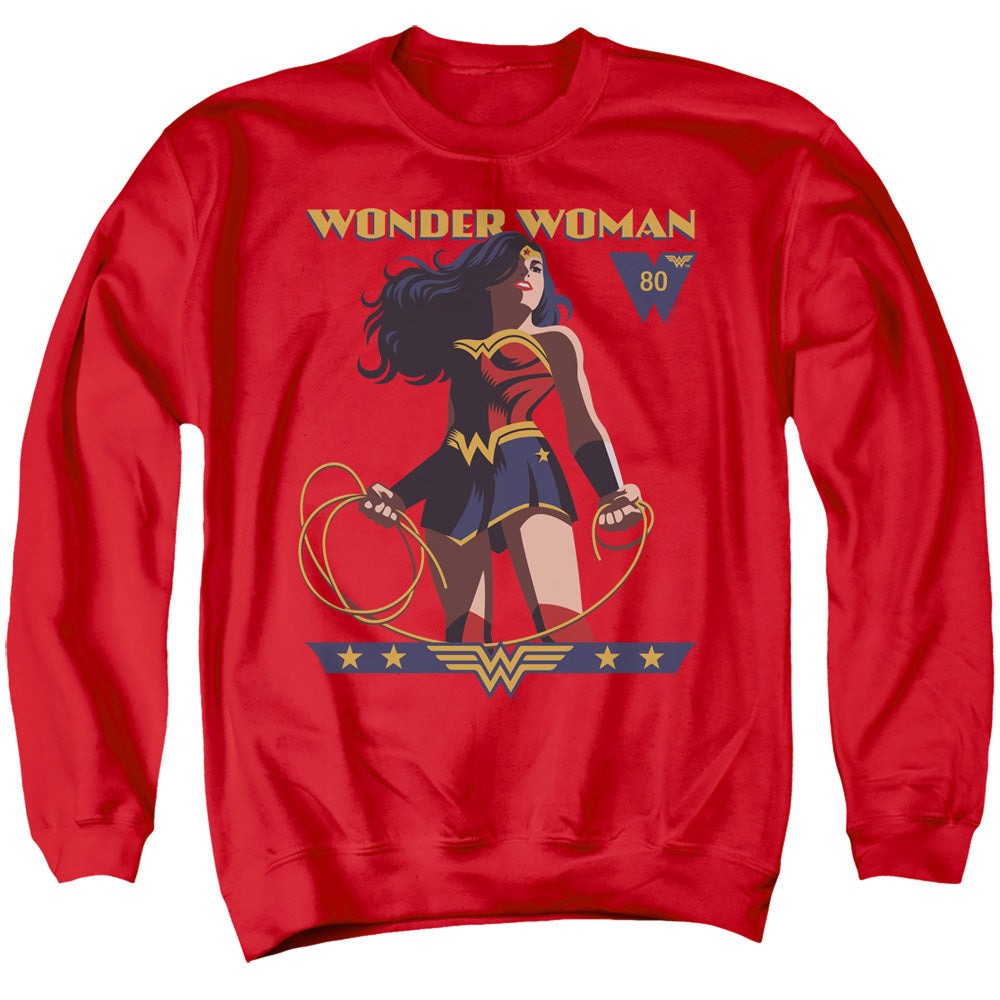 Wonder Woman Ww 80Th Stance Mens Crewneck Sweatshirt Red Officially Licensed