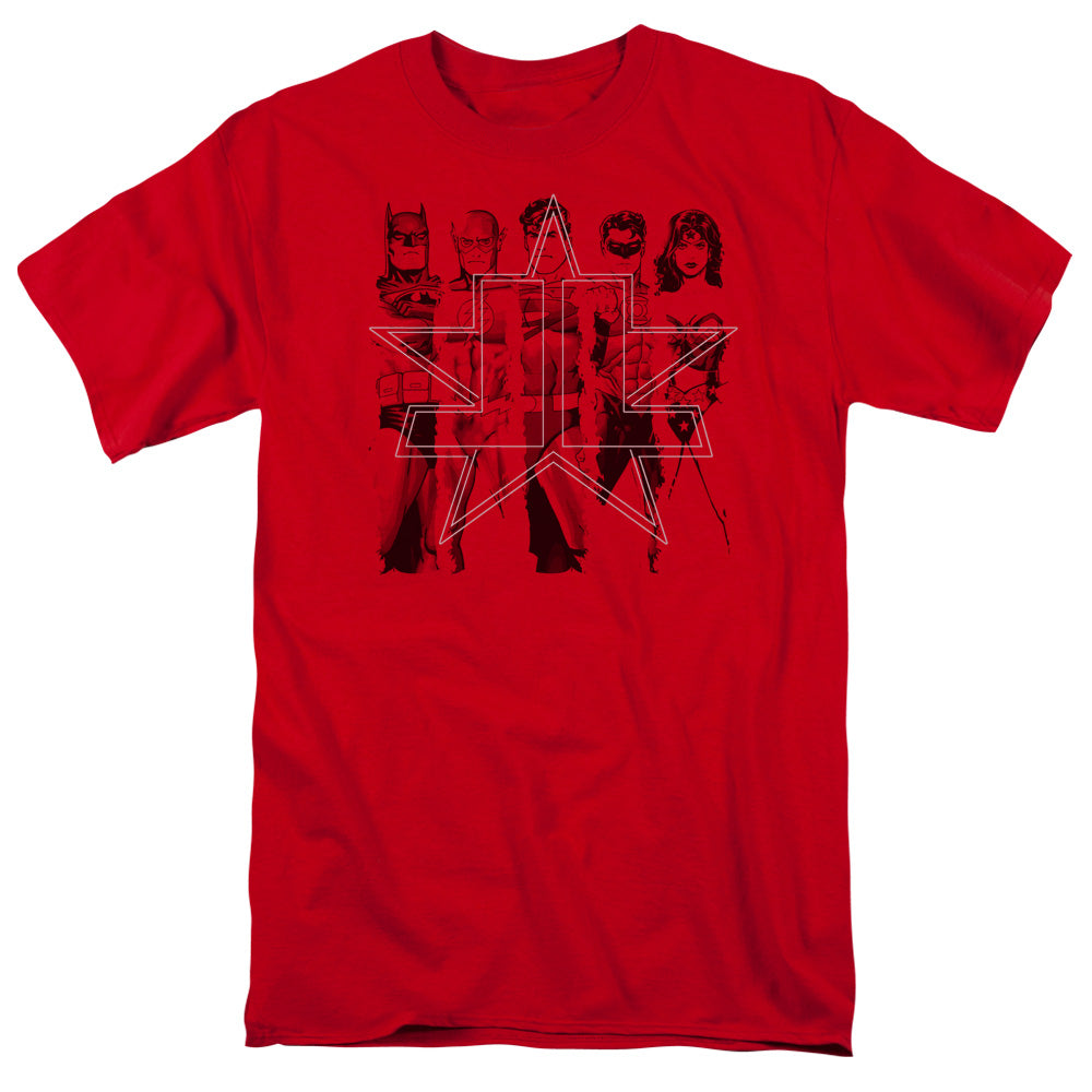 Justice League Five Stars Mens T Shirt Red Officially Licensed