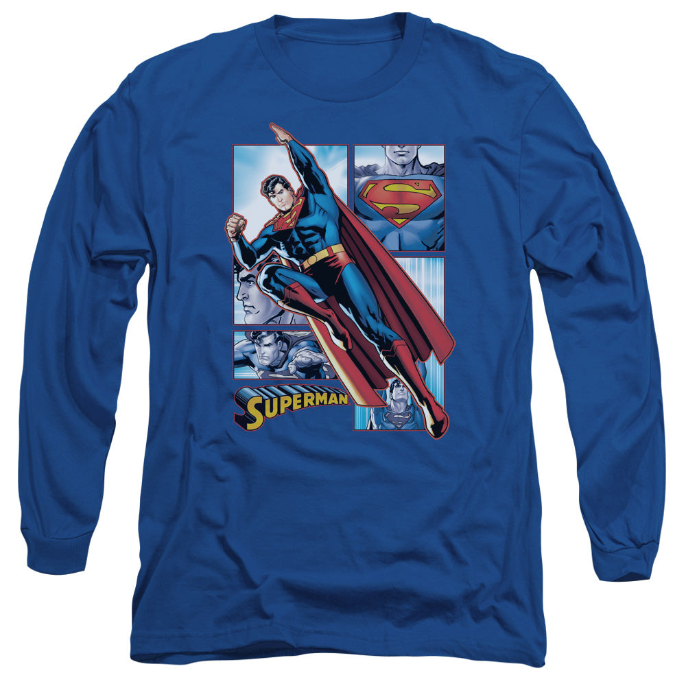 Justice League Of America Superman Panels Mens Long Sleeve Shirt Royal Blue Officially Licensed