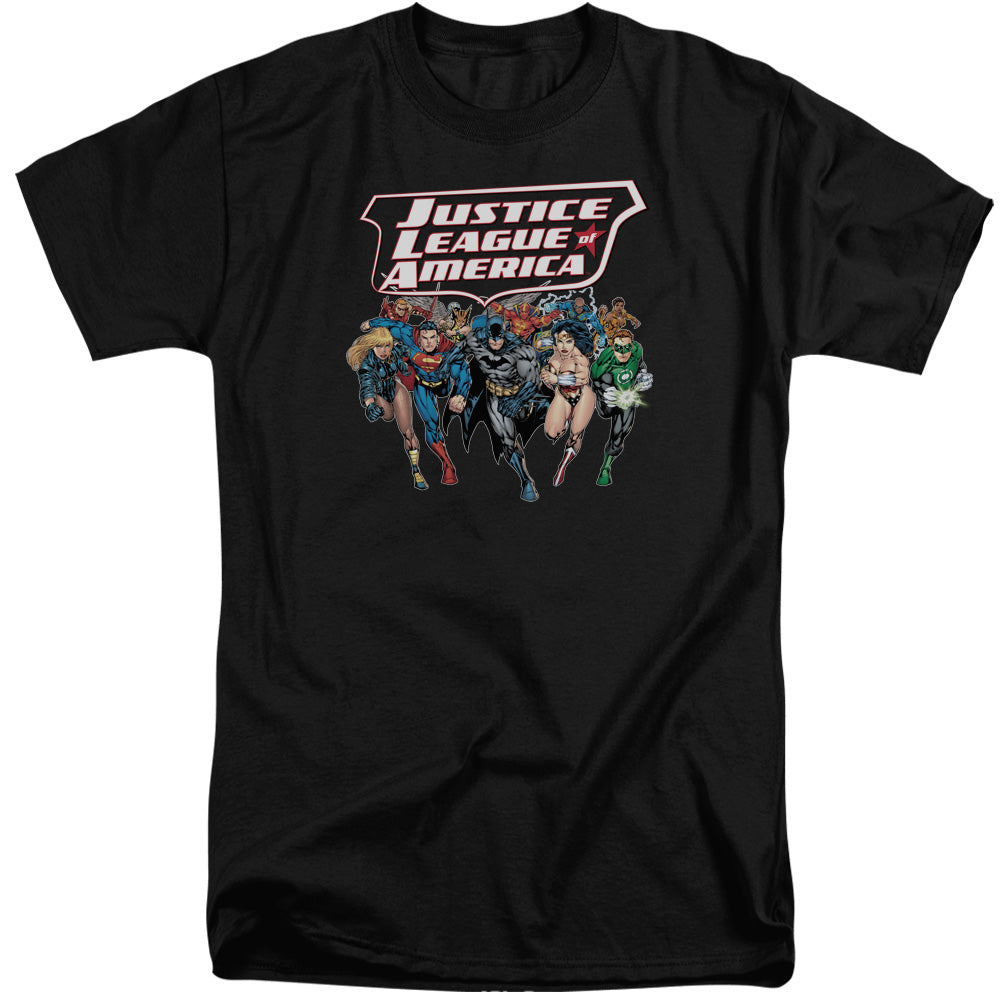 Justice League Of America Charging Justice Mens Tall T Shirt Black Officially Licensed