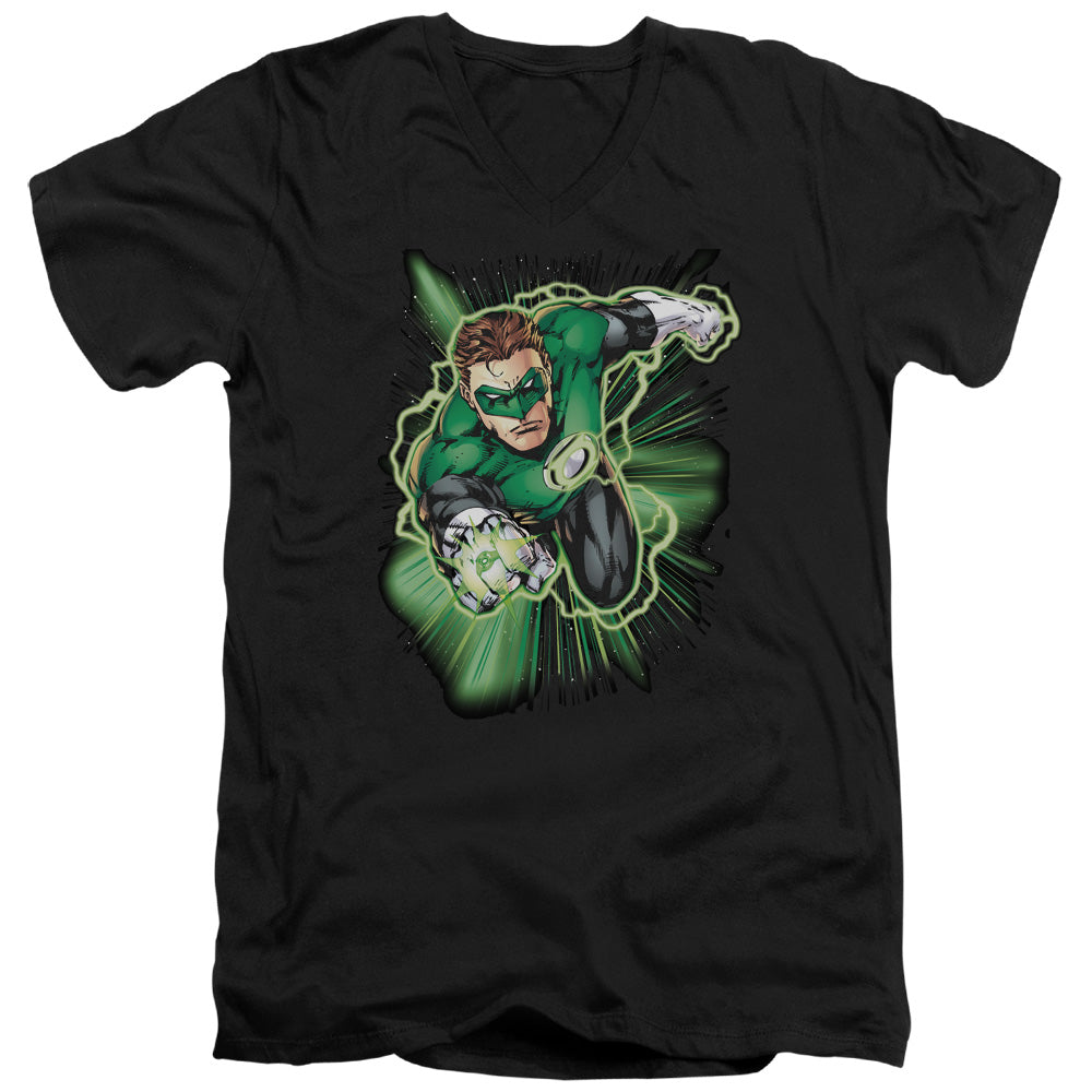 Justice League Green Lantern Energy Mens Slim Fit V-Neck T Shirt Black Officially Licensed