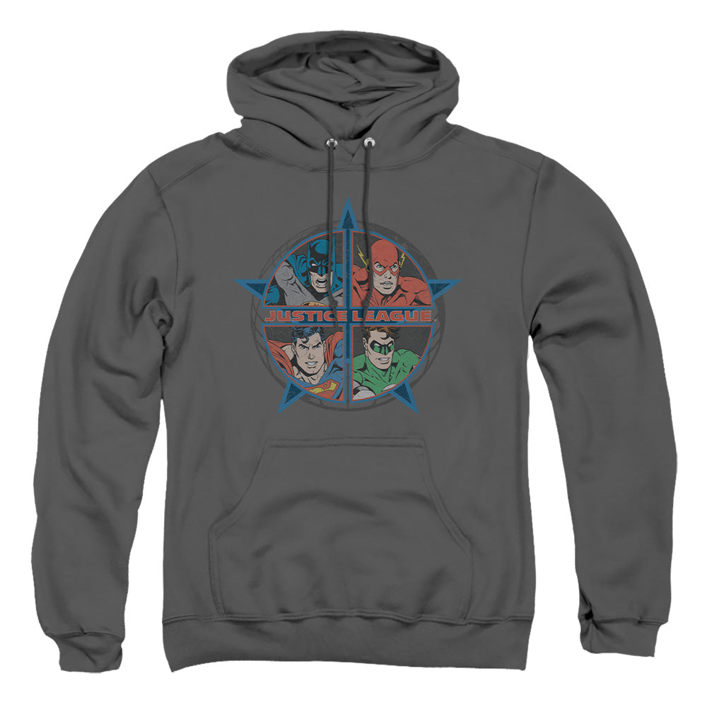Justice League Of America Four Heroes Mens Hoodie Charcoal Officially Licensed