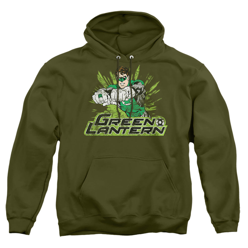 Justice League Of America Gl Rough Distress Mens Hoodie Military Green Officially Licensed