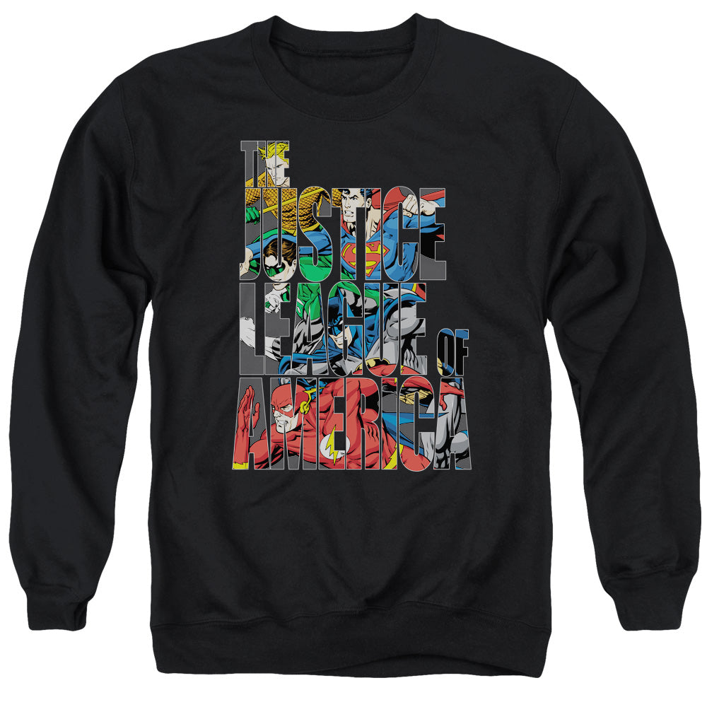 Justice League Lettered League Mens Crewneck Sweatshirt Black Officially Licensed