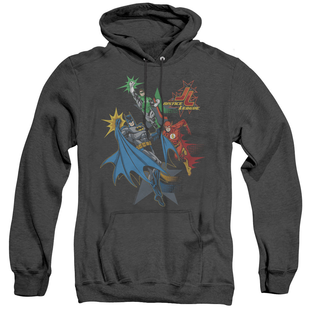 Justice League Of America Action Stars Mens Heather Hoodie Black Officially Licensed
