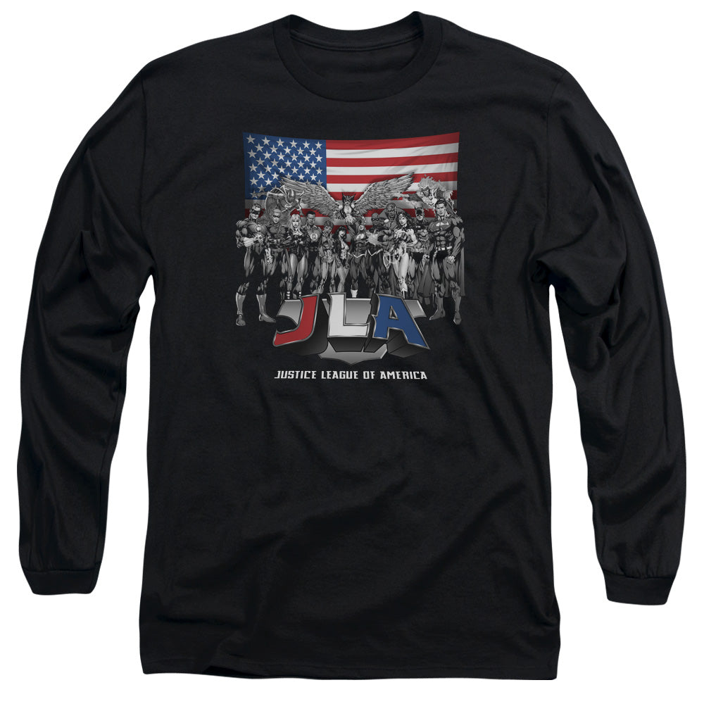 Justice League All American League Mens Long Sleeve Shirt Black Officially Licensed