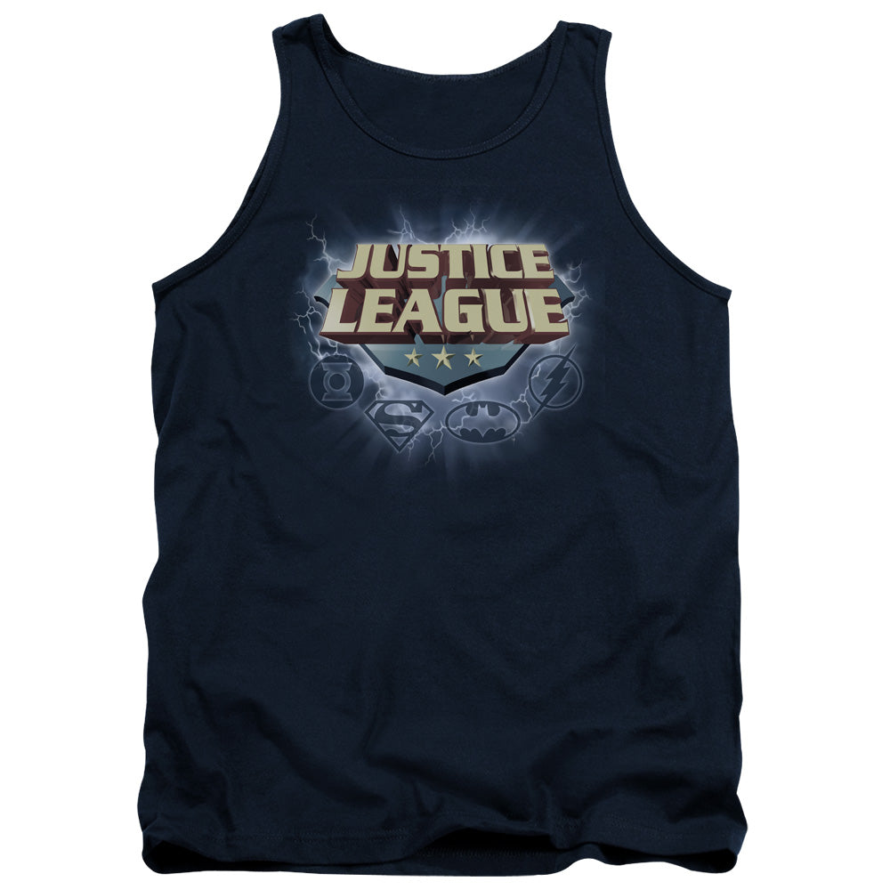 Justice League Storm Logo Mens Tank Top Shirt Navy Blue Blue Officially Licensed