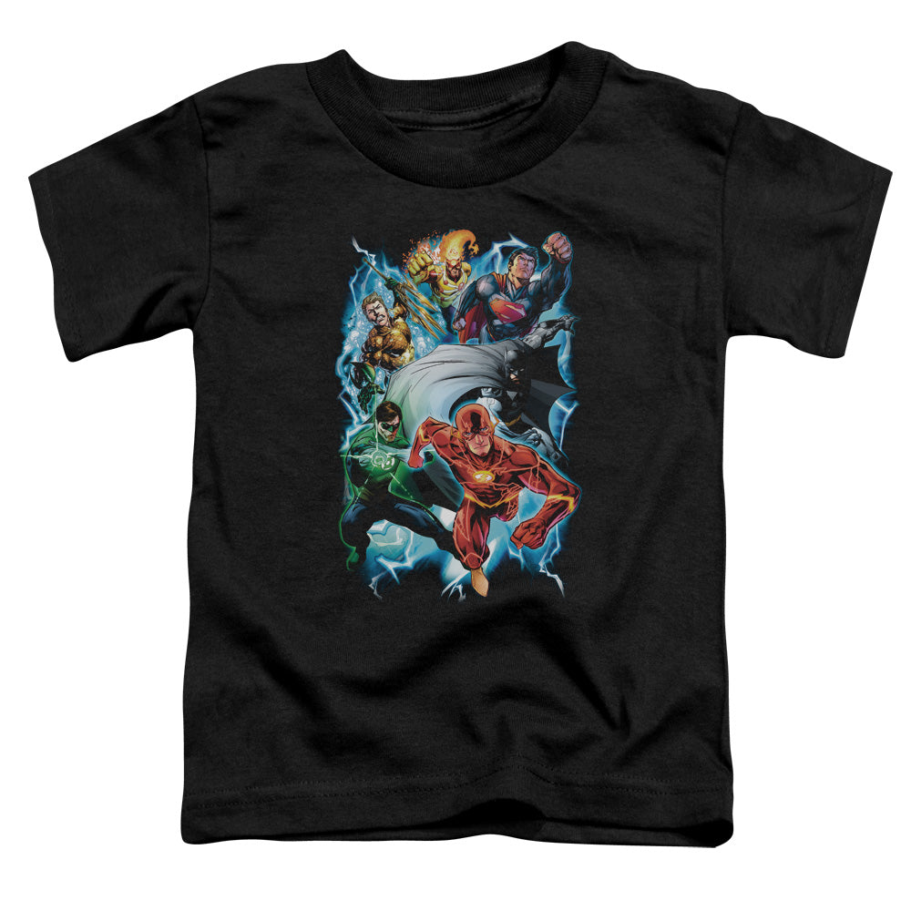 Justice League Electric Team Toddler Kids Youth T Shirt Black Officially Licensed