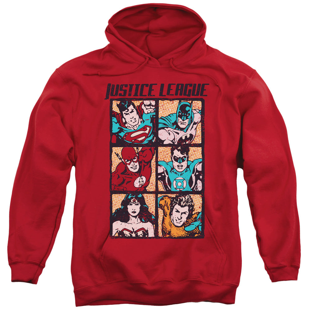 Justice League Rough Panels Mens Hoodie Red Officially Licensed