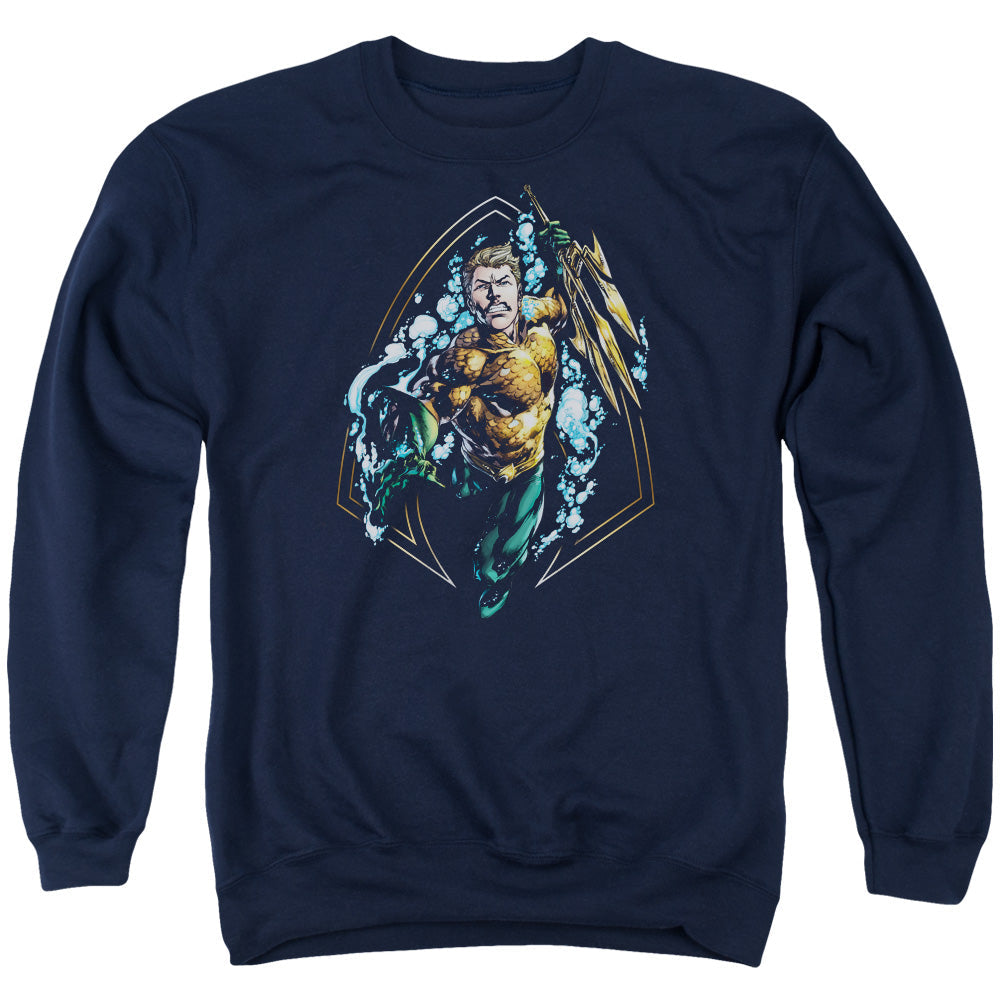 Justice League Thrashing Mens Crewneck Sweatshirt Navy Blue Blue Officially Licensed
