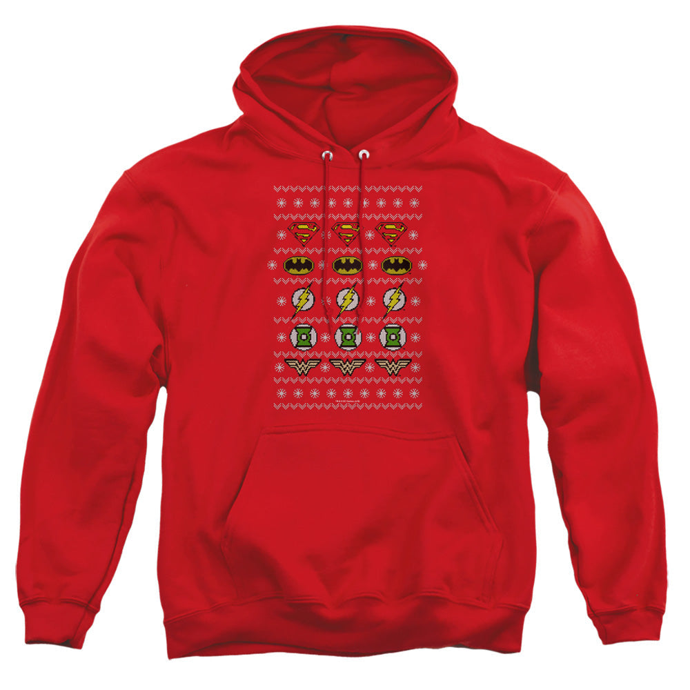 Justice League Of America Justice Shields Christmas Sweater 
 
 Mens Hoodie Red Officially Licensed