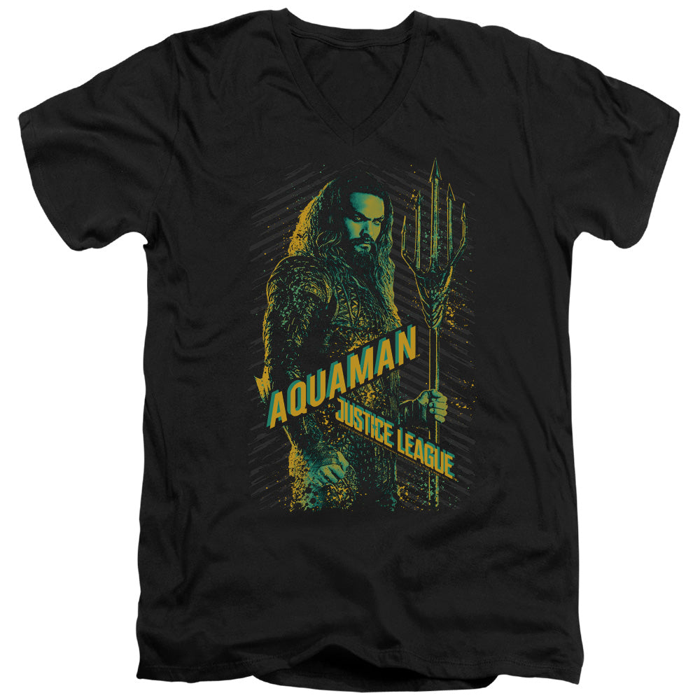Justice League Movie Aquaman Mens Slim Fit V-Neck T Shirt Black Officially Licensed