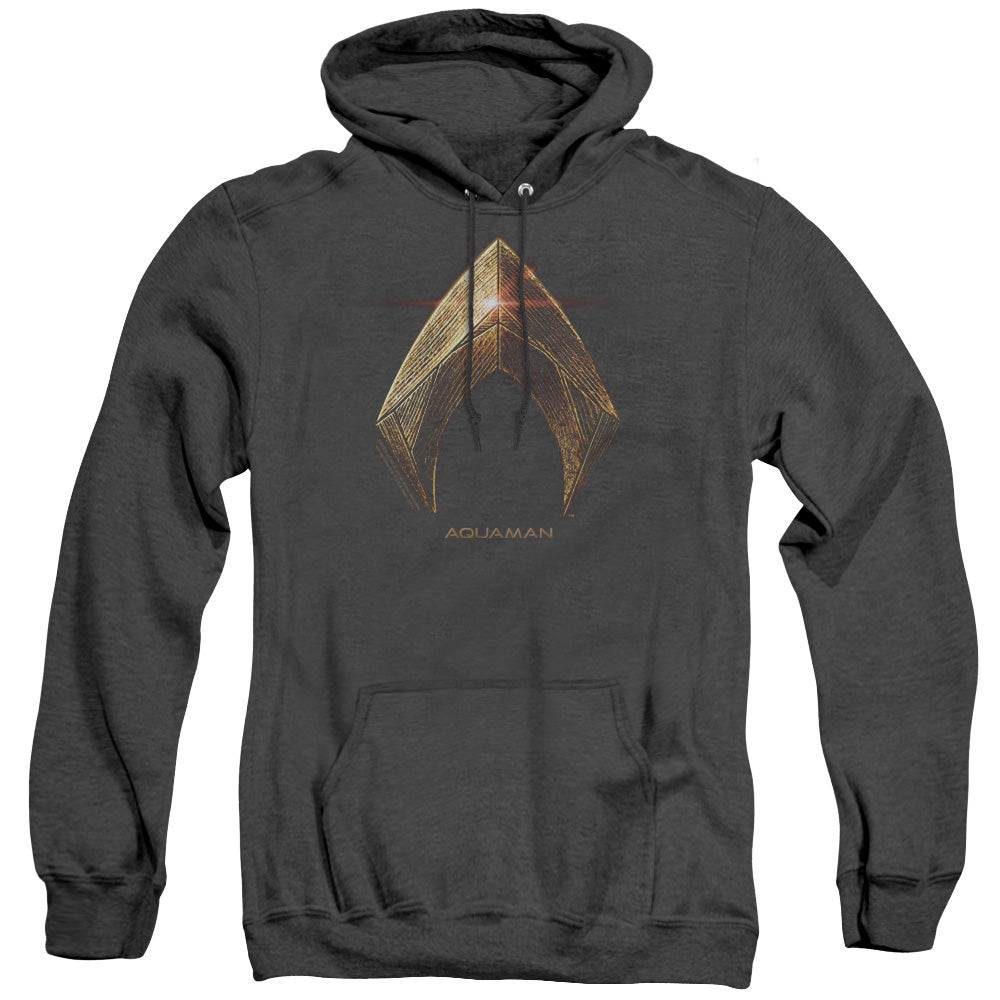 Justice League Movie Aquaman Logo Heather Mens Hoodie Black Officially Licensed