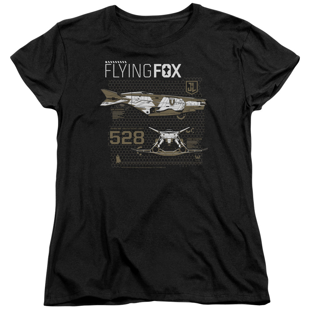Justice League Movie Flying Fox Womens T Shirt Black Officially Licensed