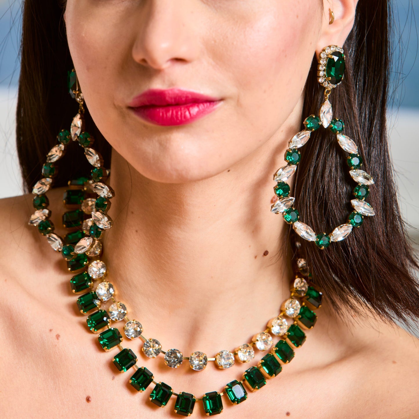 Cara Emerald Green Crystal Square Cut Necklace Pre Order