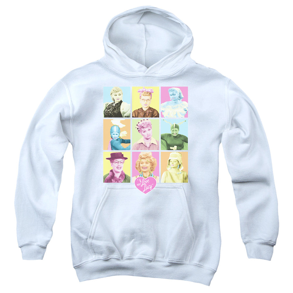 I Love Lucy So Many Faces Kids Youth Hoodie White Officially Licensed
