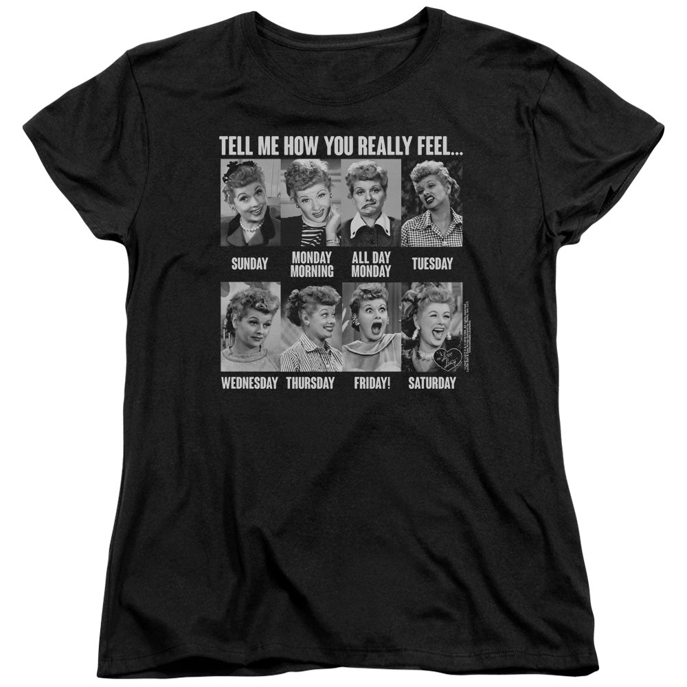 I Love Lucy 8 Days a Week S S Women's Tee Black Officially Licensed