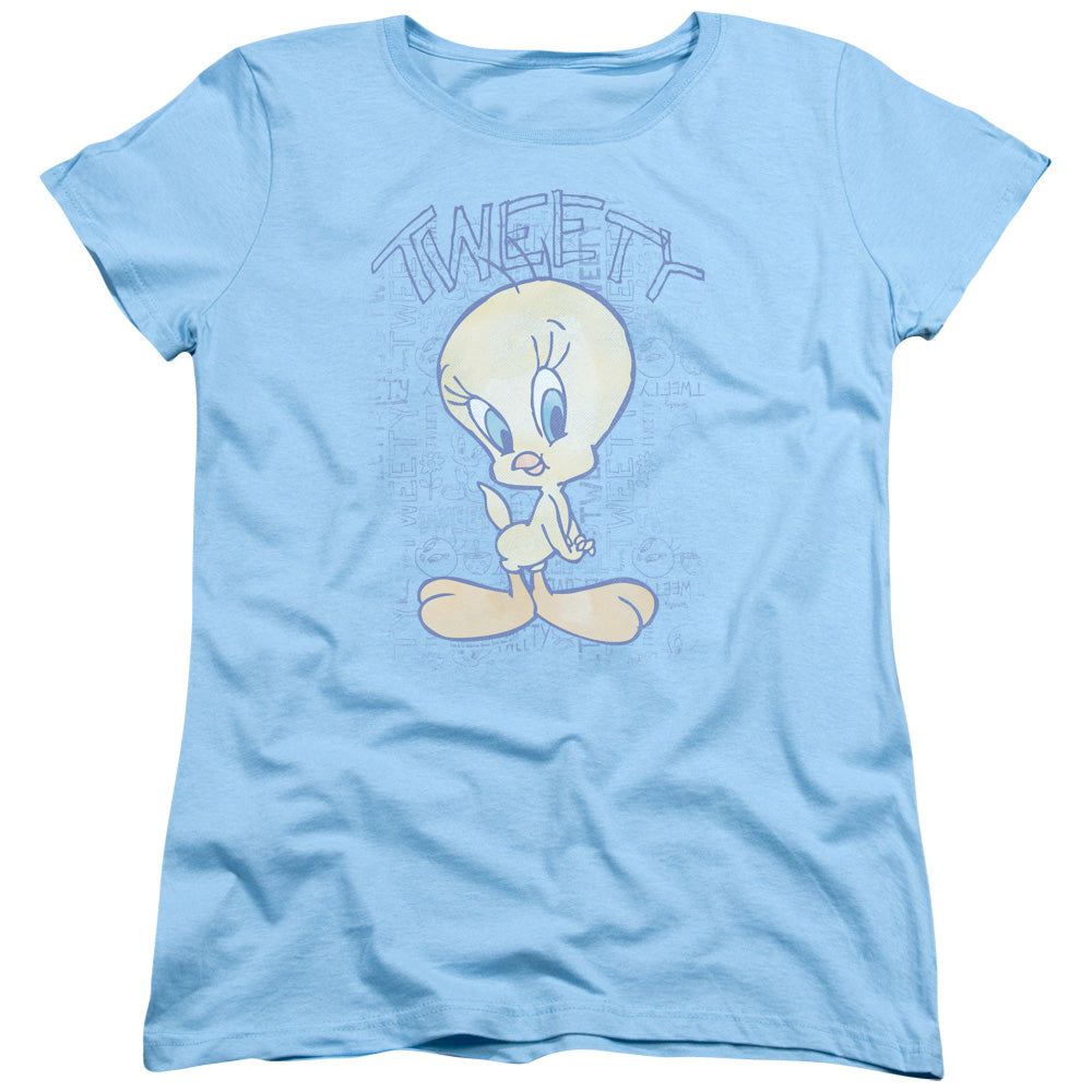 Looney Tunes Tweety Fade Womens T Shirt Light Blue Officially Licensed