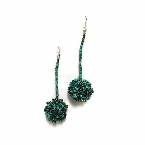 Luna Seed Bead Dangly Ball Earrings - Guatemala