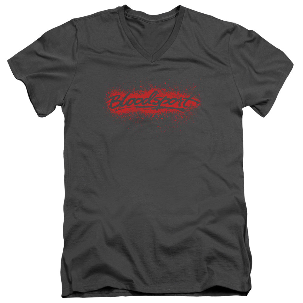 Bloodsport Blood Splatter Mens Slim Fit V-Neck T Shirt Charcoal Officially Licensed