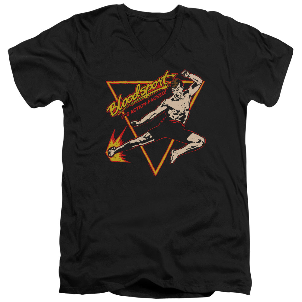 Bloodsport Action Packed Mens Slim Fit V-Neck T Shirt Black Officially Licensed