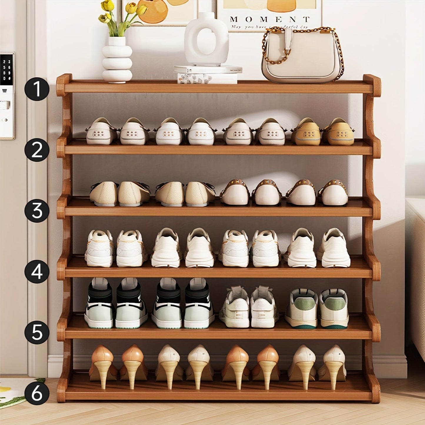 5/6 Tier Bamboo Shoe Rack Organizer Wooden Shelf Entryway Space Saving