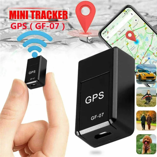 Mini GPS tracker with smartphone app interface and real-time location tracking features.