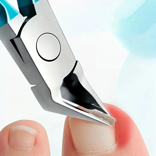 Nail clipper being used on a finger with a clear background
