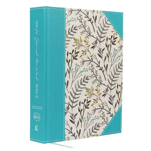 NKJV, Journal the Word Bible, Large Print, Blue Floral Cloth, Red Letter Edition: Reflect, Journal, or Create Art Next to Your Favorite Verses