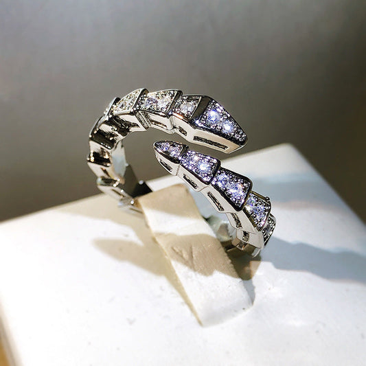 Adjustable Snake Ring for Women in Gold, White Gold, and Rose Gold with Gemstone Inlay