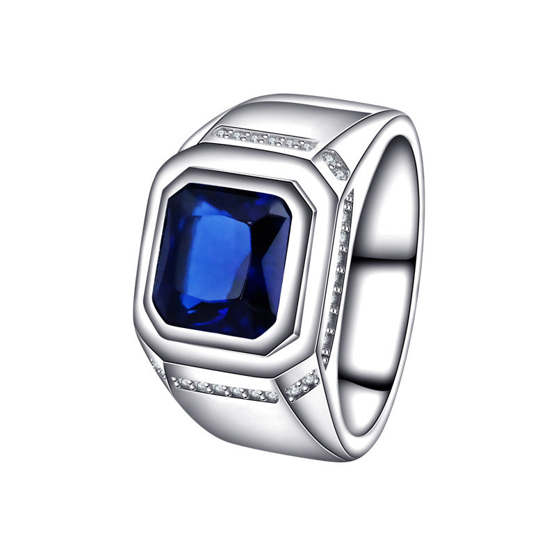 S925 Sterling Silver Blue Gemstone Women's Ring
